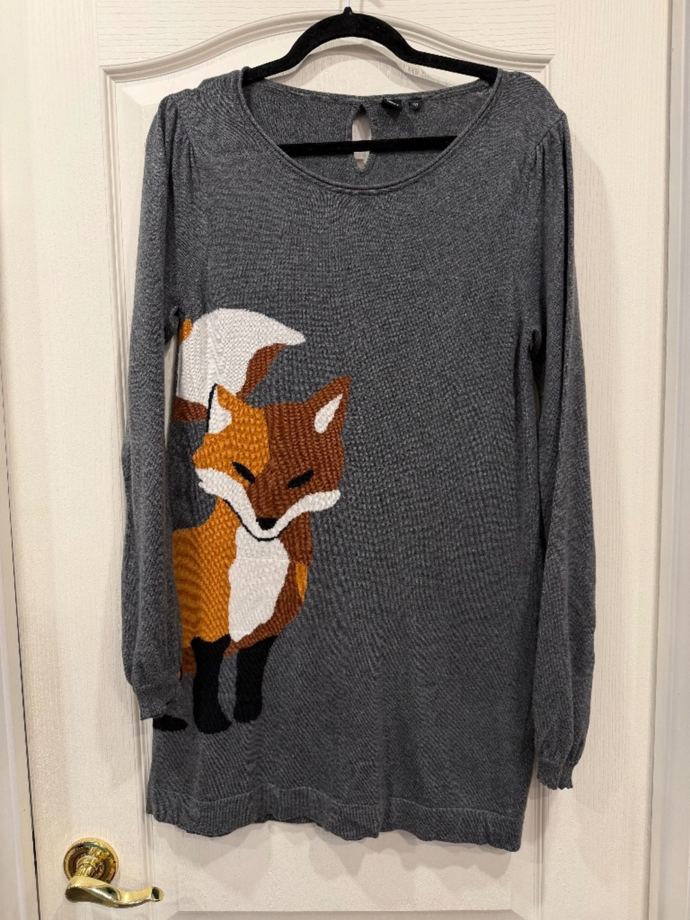 Twik Simons Grey Fox Knit Tunic Sweater XL Angora Blend Bow Back Cozy Woodland